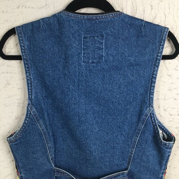 Vintage Hairston Roberson Ropa Vest Womens M  Blue Denim Embroidery Boho Art - Picture 16 of 16